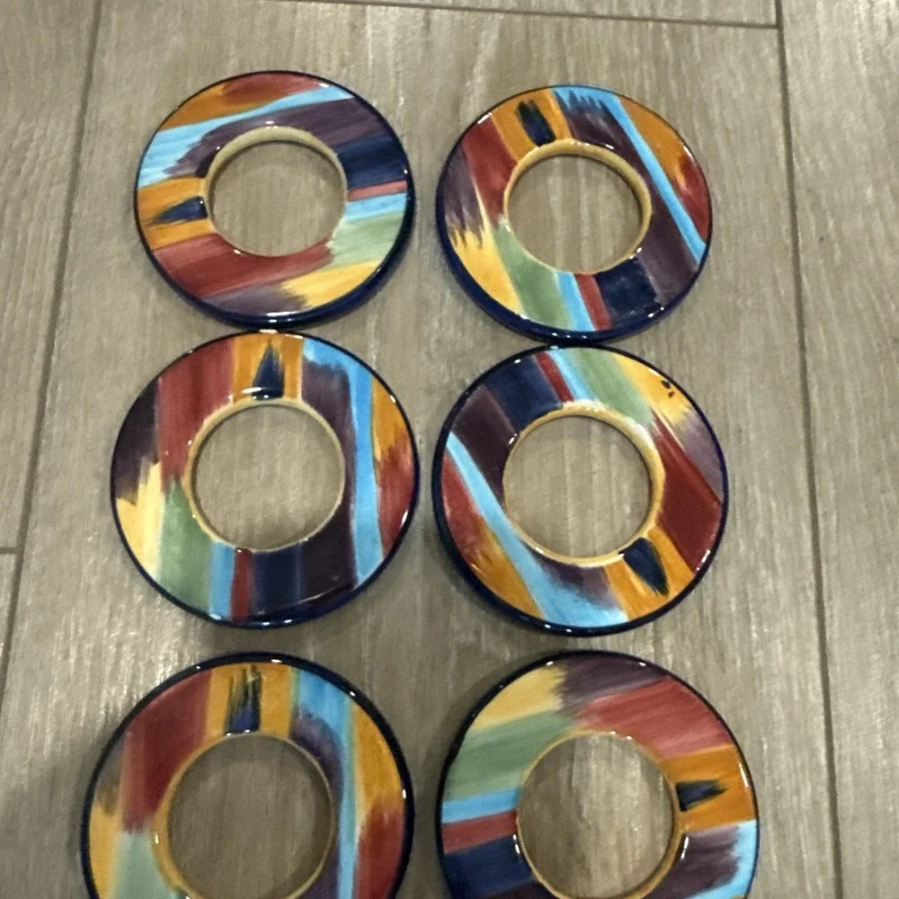 11 pcs Tabletops Unlimited Madrid Napkin Rings Ceramic Multicolor Discontinued